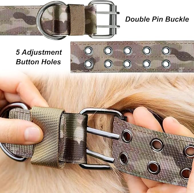 JSXD Tactical Dog Collar,Military Grade Nylon with Soft Padded Lining,1.5 inch Wide,Metal Buckle with 5 Adjustable Points,Heavy Duty Dog Collar for Medium Large Dogs (Camo, Medium)