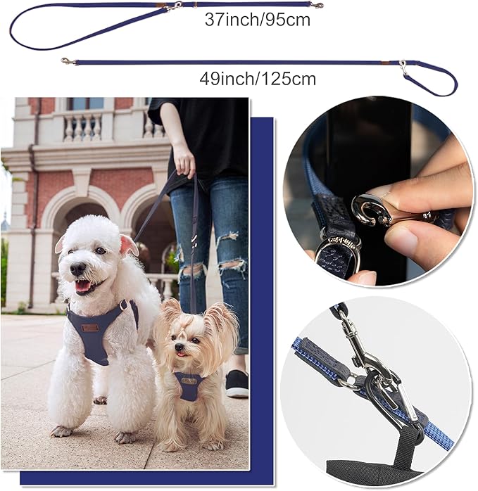 Puppytie No Pull xs Dog Harness with Multifunction Dog Leash,Soft Adjustable No Choke Escape Proof Pet Harness Vest,Plaid Blue,xs
