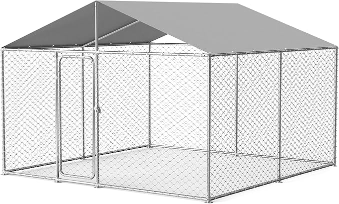 10x10 FT Outdoor Dog Kennel Outside Heavy Duty Dog Enclosure with Waterproof Cover and Security Lock(124x124x87Inch)