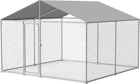 10x10 FT Outdoor Dog Kennel Outside Heavy Duty Dog Enclosure with Waterproof Cover and Security Lock(124x124x87Inch)