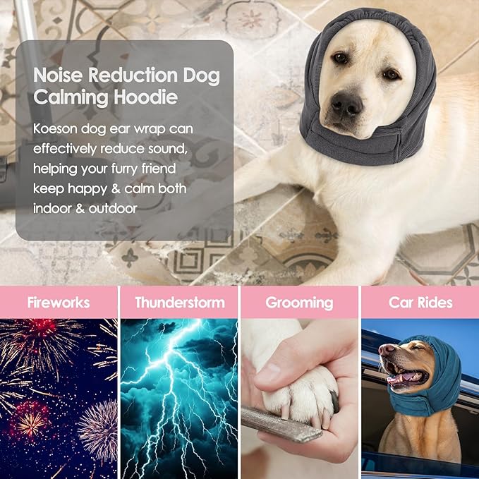 KOESON Dog Calming Hoodie, No Shake Ear Wrap for Dogs Hematoma, Anxiety Relief Dog Head Muffs for Noise Protection, Grooming, Drying, Fireworks & Thunder, Soft Neck Warmer & Ear Cover for Dogs & Cats
