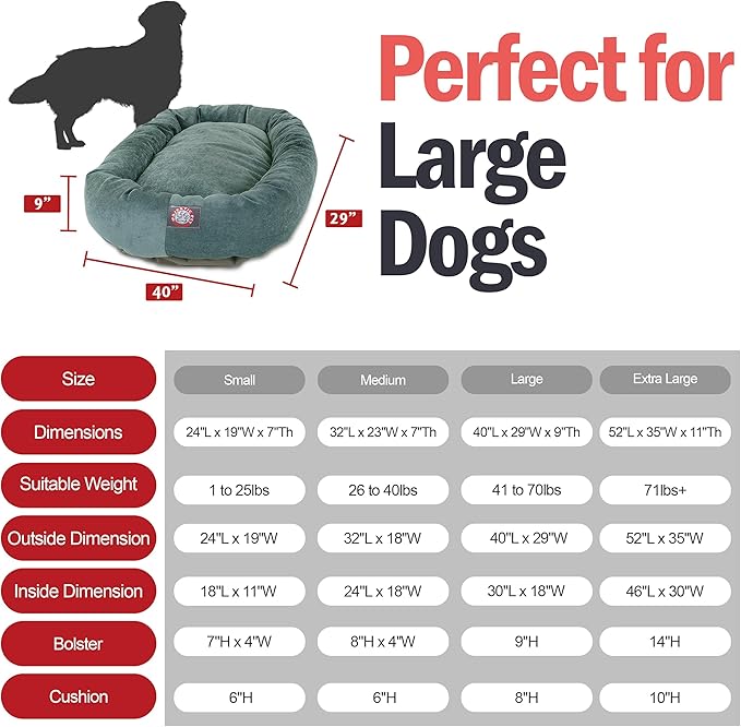 Majestic Pet 40 Inch Micro Velvet Calming Dog Bed Washable – Cozy Soft Round Dog Bed with Spine for Head Support - Fluffy Donut Puppy Mat 40x29x9 (inch) Large – Azure (2025)