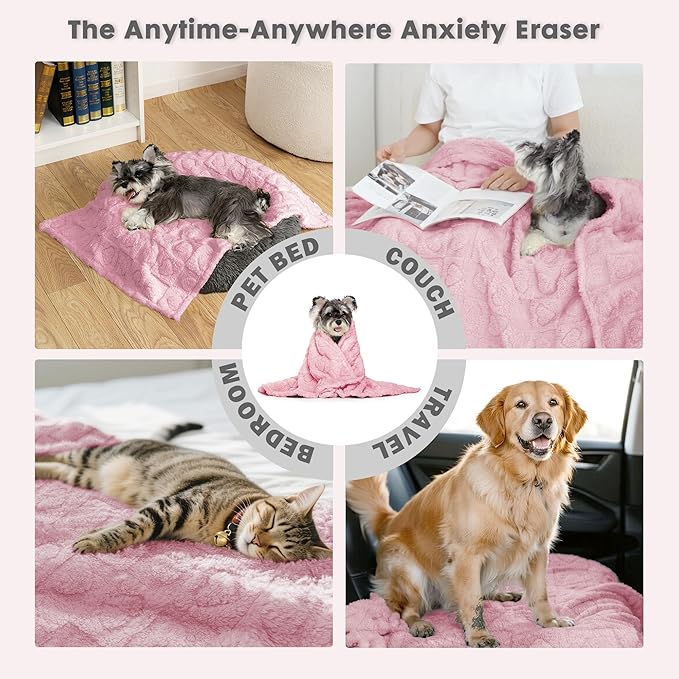 gogobunny Calming Plush Dog Cat Blanket 300GSM Coral Fleece, Ultra-Soft Machine Washable Pet Bedding for Small Medium Dogs Cats Puppies Kittens (Pink, 30x40)