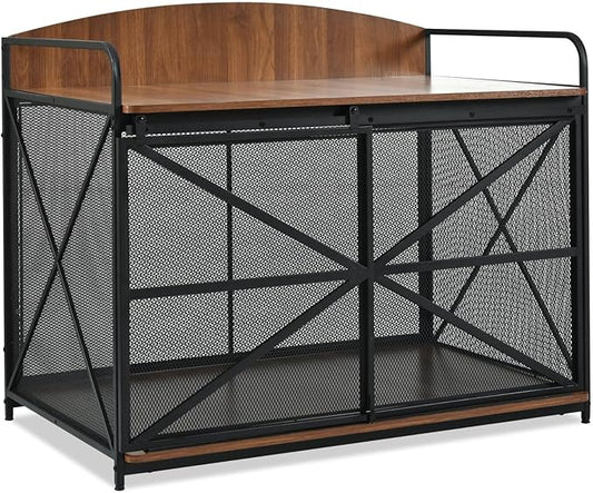 Large Furniture Dog Crate, Dog Kennel Indoor, Wood Dog Cage Table, Heavy Duty Dog Crate, Sturdy Metal,Brown