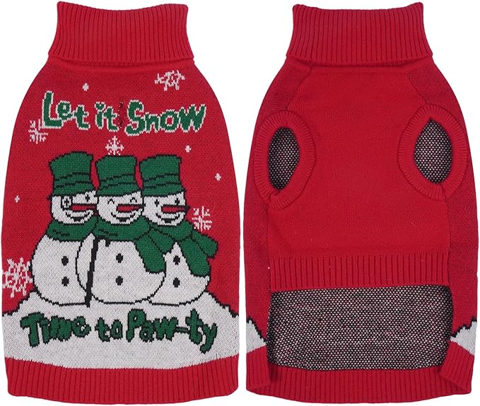IECOii XL Christmas Dog Sweater for Large Dogs Girl Boy, Xmas Dog Turtleneck with Leash Hole, Sleeveless Easy On Knitted Sweater Holiday Snowman Snowflake Pattern for Christmas Family Photo, Red,XL