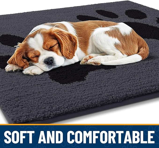 Smiry Dog Door Mat for Muddy Paws 40x32, Dirt Trapper Non Slip Washable Indoor Doormats, Absorbent Entryway Carpet for Inside Floor, Black