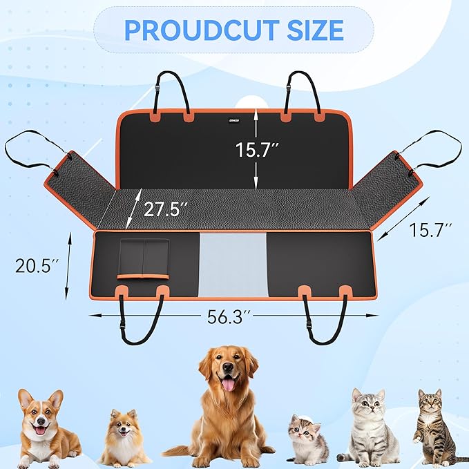 Back Seat Extender for Dogs, PU Leather Hard Bottom Dog Car Seat Cover for Back Seat,Dog Hammock for Car, PU Leather Material, Larger Space, Holds 400lbs