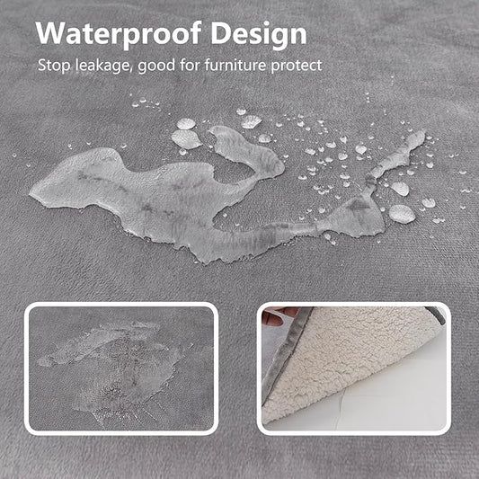 Waterproof Dog Blanket for Small Dogs, Washable Pet Blankets for Indoor Cats, Plush Sherpa Puppy Throw Furniture Protector for Bed Couch Sofa(25"x35",S,Darkgrey)
