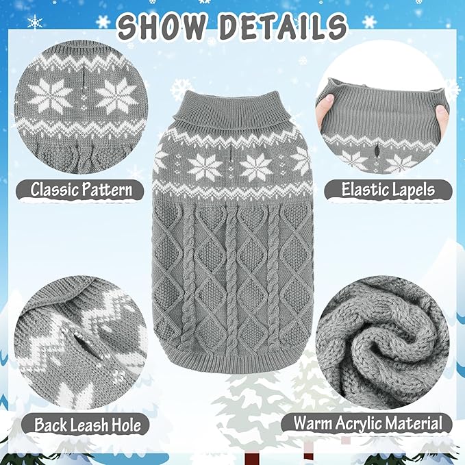 Warm Winter Dog Sweater - Cold Weather Pet Clothes for Small Medium Large Dogs Indoor Outdoor, Soft Classic Knit Puppy Apparel, Grey, L