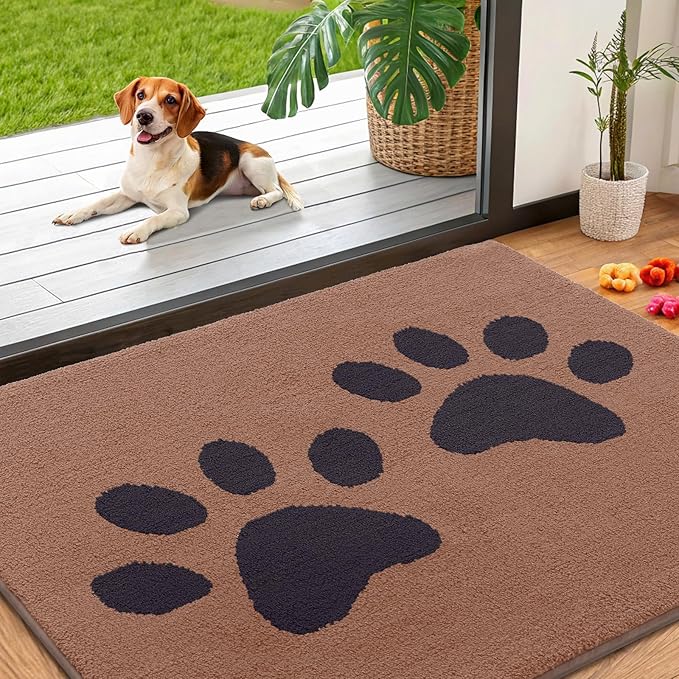Smiry Dog Door Mat for Muddy Paws 40x32, Dirt Trapper Non Slip Washable Indoor Doormats, Absorbent Entryway Carpet for Inside Floor, Camel and Black