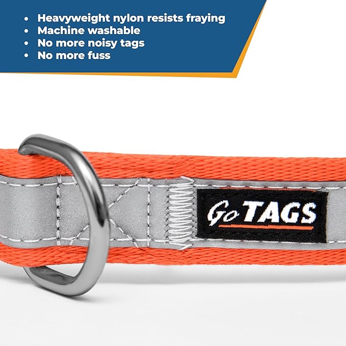 GoTags Reflective Personalized Dog Collar, Custom Embroidered with Pet Name and Phone Number in Blue for Boy and Girl Dogs, Adjustable Small