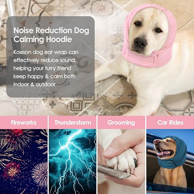 KOESON Dog Calming Hoodie, No Shake Ear Wrap for Dogs Hematoma, Anxiety Relief Dog Head Muffs for Noise Protection, Grooming, Drying, Fireworks & Thunder, Soft Neck Warmer & Ear Cover for Dogs & Cats