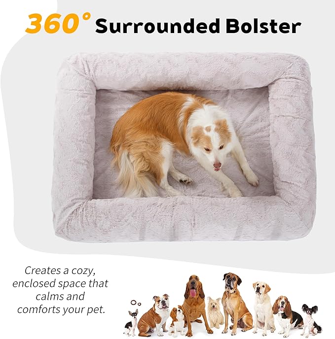 Memory Foam XL Dog Bed for XLarge Sized, Extra Large Orthopedic Dog Sofa with Sides and Waterproof Liner, Washable Bolster Pet Bed Couch with Removable Cover, 60x43x13 Inch, Beige