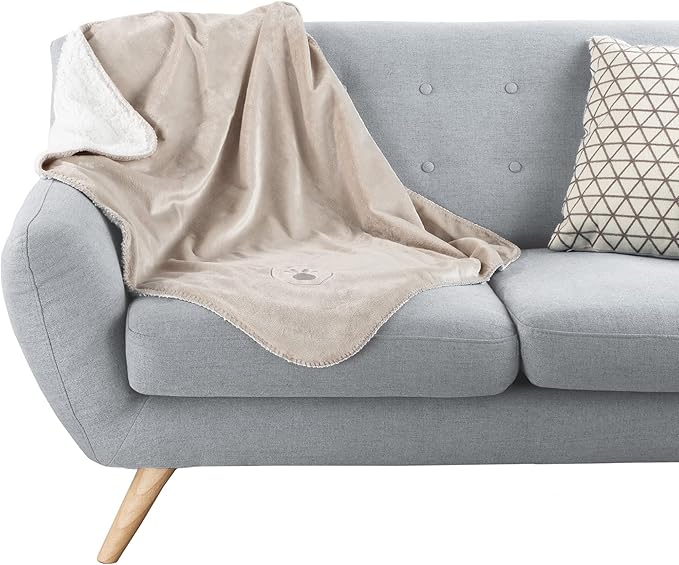 PETMAKER Waterproof Pet Blanket - 30x40-Inch Reversible Sherpa Fleece Throw Protects Couches, Cars, and Beds from Spills, Stains, and Fur (Tan)