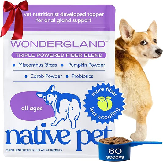 Native Pet WonderGland - Dog Anal Gland Treatment Using Fiber for Dogs - Prevents Scooting for Dogs Anal Gland Supplement Including Dog Gut Health Probiotics for Anal Gland Support - 60 Scoops