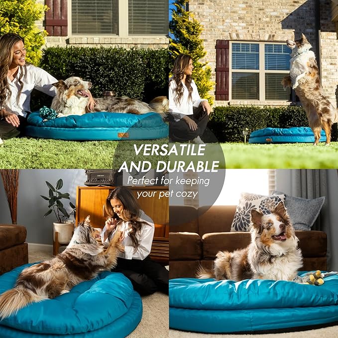 ClevaHome Orthopedic Dog Bed for Large Dogs, Dual Layer Water Repellent Round Pet Bed with Washable Cover Nonslip Bottom（Mosaic Blue）