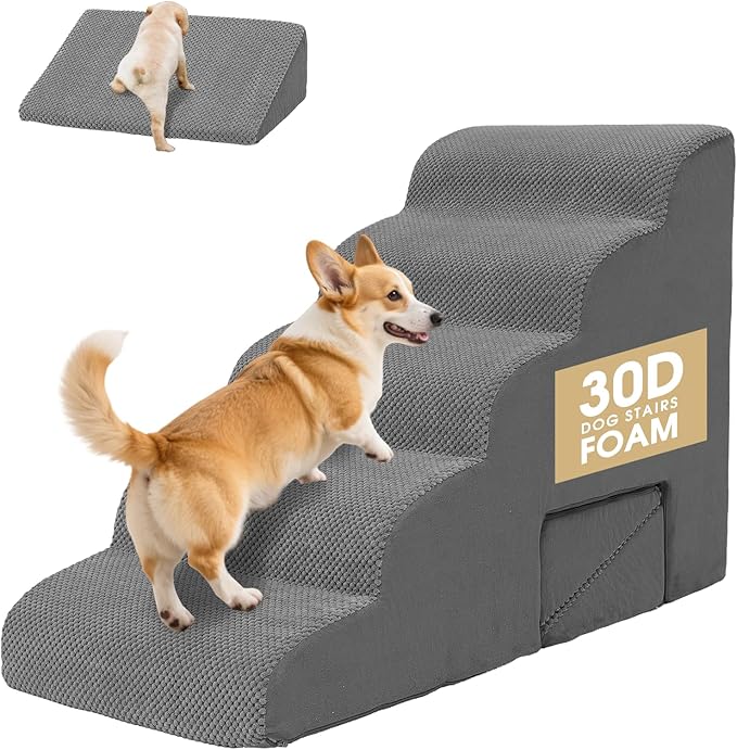 Curved Dog Stairs 22.4 inches High, Dog Ramp Stairs for Small Dogs for High Beds 20-25 inches Tall, Pet Stairs/Steps for Old Dogs Cats, Grey