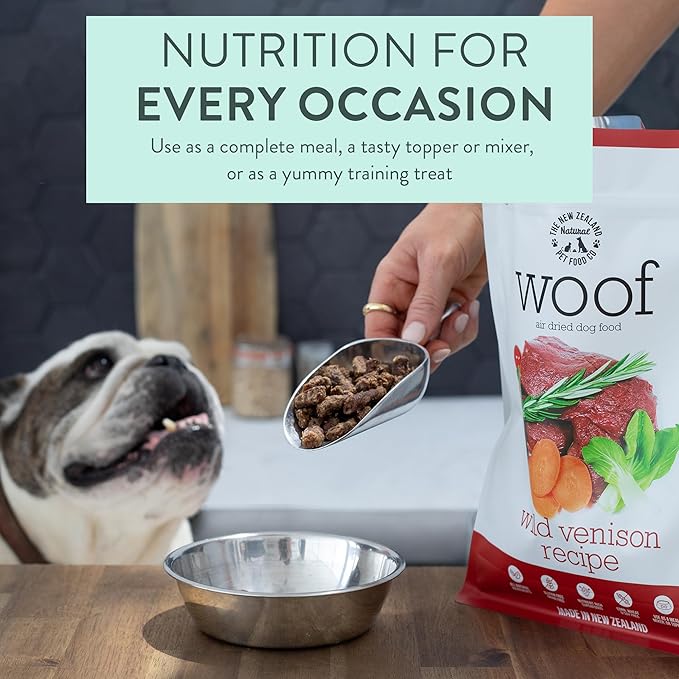 The New Zealand Natural Pet Food Co WOOF Air Dried Dog Bites -Venison Recipe Air Dried Dog Food,High Protein Venison, Healthy Dog Food,26.5oz
