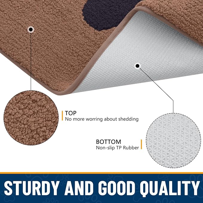Smiry Dog Door Mat for Muddy Paws 48x30, Dirt Trapper Non Slip Washable Indoor Doormats, Absorbent Entryway Carpet for Inside Floor, Camel and Black