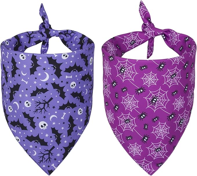 ADOGGYGO 2 Pack Halloween Dog Bandanas, Reversible Triangle Dog Scarf Accessories Halloween Bandanas for Small Dogs Pets (Small)