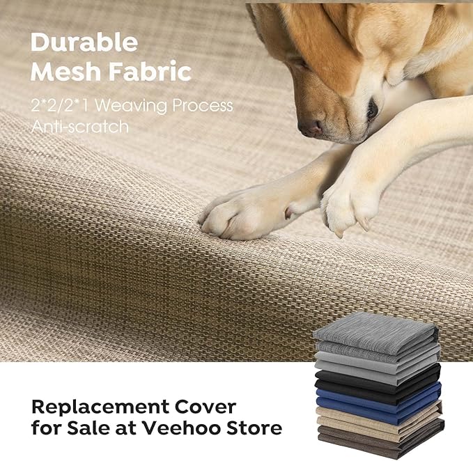 Veehoo Outdoor Elevated Dog Bed Large Sized Dogs, XXL Cooling Raised Dog Cots Beds Training Platform Off Ground Hammock with Breathable Mesh, No-Slip Feet, 59"x37.5", Beige Coffee