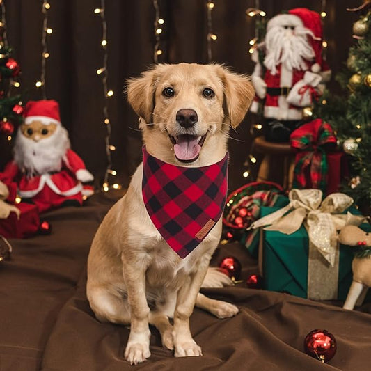 ADOGGYGO Christmas Dog Bandanas 2 Pack, Premium Cotton Fabric, Multiple Sizes Offered, White Red Plaid Bandanas for Large and Extra Large Dogs (X-Large)