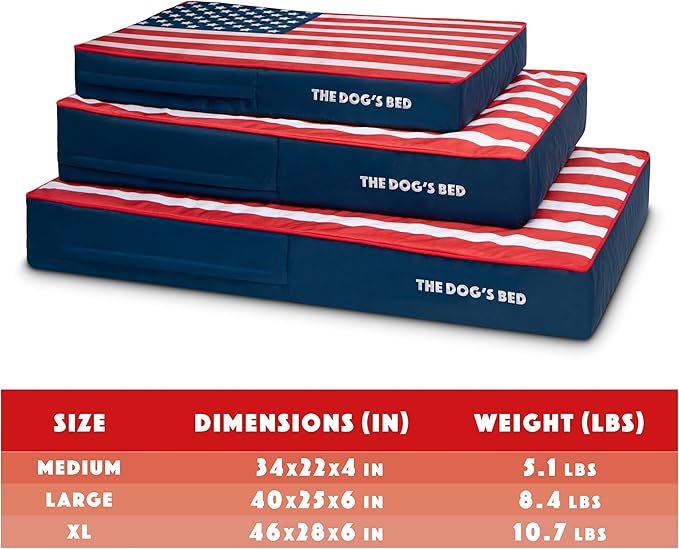 The Dog's Bed Replacement Outer Cover ONLY (NO Bed, NO Waterproof Inner) for The Dog's Bed, Washable Oxford Fabric, Medium 4 Inches (Blue with Red Piping USA Flag & Centre Flag)
