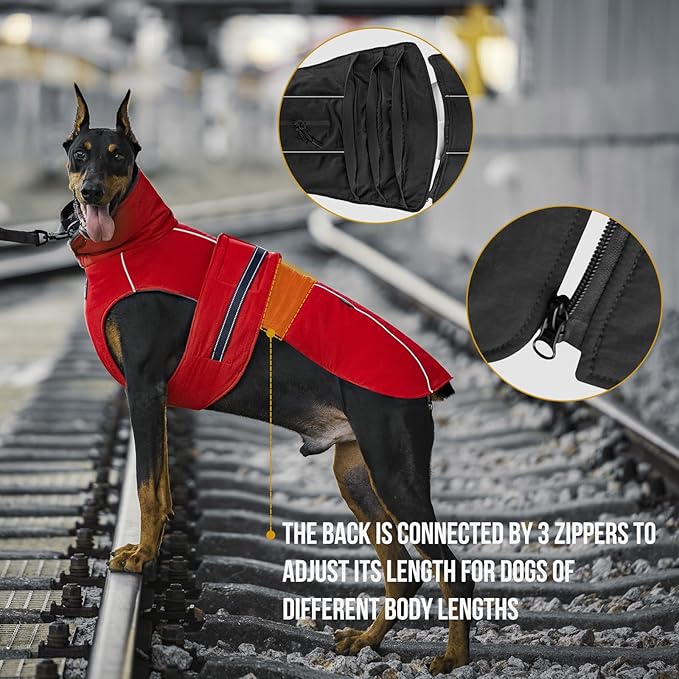 OneTigris Dog Coat Waterproof Dog Jacket with Adjustable Buckle Hook & Loop Windproof Cold Weather Coats for Small Medium Large Dogs (Red, Large)