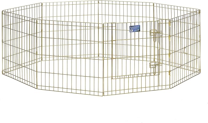 MidWest Homes for Pets Folding Metal Puppy/Dog Exercise Pen, Indoor/Outdoor Playpen with Door, 16 Sq Feet of Play Space, 24-Inches Tall, Gold Zinc