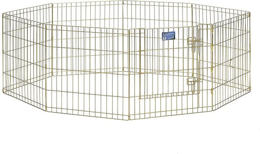 MidWest Homes for Pets Folding Metal Puppy/Dog Exercise Pen, Indoor/Outdoor Playpen with Door, 16 Sq Feet of Play Space, 24-Inches Tall, Gold Zinc