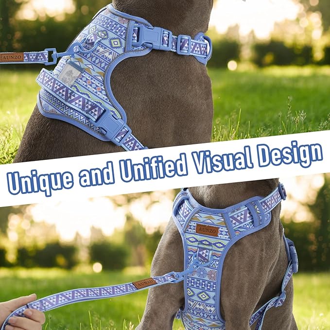 Light Dog Harness for Small Sized Dog Breeds, No-Pull Pet Harness with 2 Leash Clips, Adjustable Soft Padded Dog Vest, Reflective Pet Oxford Vest, Puggle, Terriers, Beagle, Blue Ethnic S
