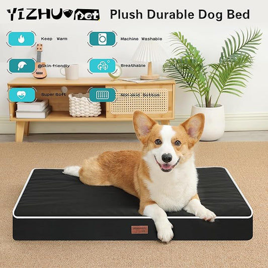 Dog Bed Mats for Medium Dogs - Orthopedic Dog Pet Bed Thick Egg Foam Crate, Removable Washable Cover, Non-Slip Bottom Durable Dog Crate Bed Mat (Black, M(30''x20''x3''))