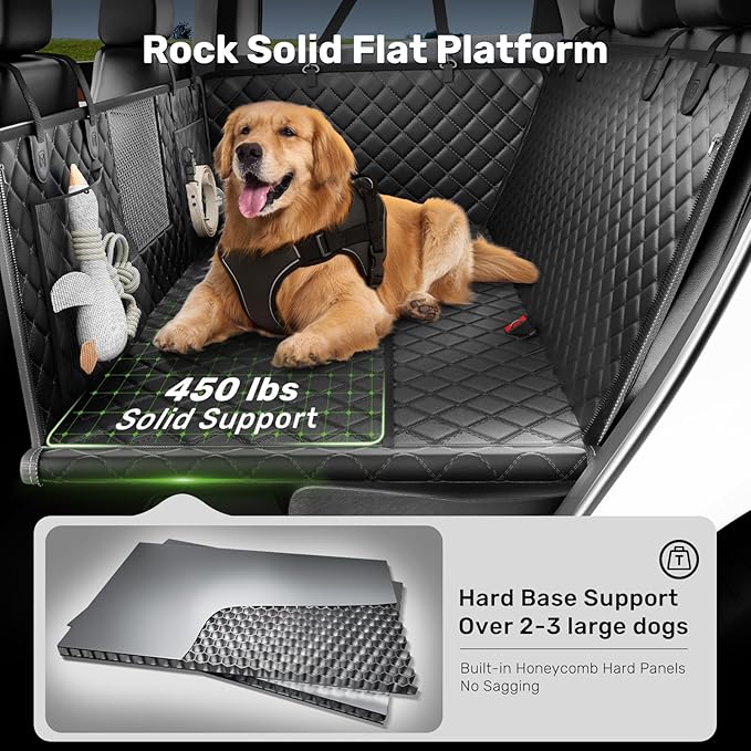 Zanch Heavy-Duty Dog Truck Seat Cover, Flat Solid Back Seat Extender for Multi Large Dogs, Hard-Base Supports 450 lb, Waterproof Hammock Protector, XL for Full-Size Crew Cab Trucks & SUVs, Green