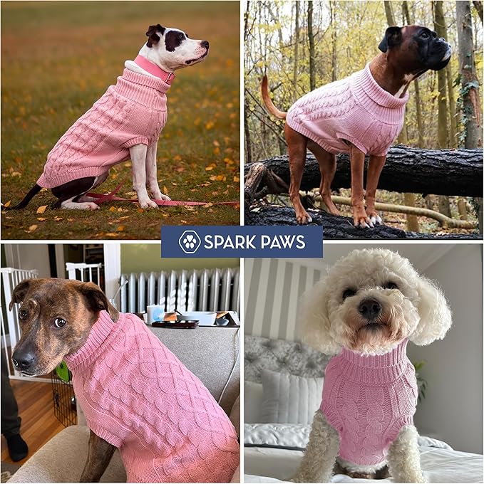 Spark Paws Knit Dog Sweater – Ultra Soft Warm Winter Dog Sweater for Small, Medium & Large Dogs – Stretch Fit Pet Sweater for French Bulldog, Pitbull, Girl & Boy Dogs Jacket, (Pink Cableknit, L)