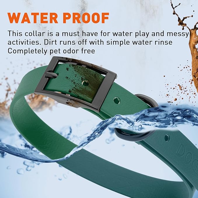 Dogline Biothane Coated Webbing Dog Collar with Black Metal Hardware: Durable Easy-Clean Everyday Collar for Dogs - Comfortable Adjustable Odor-Resistant Pet Collar, W3/4" x L15-18, Hunter Green