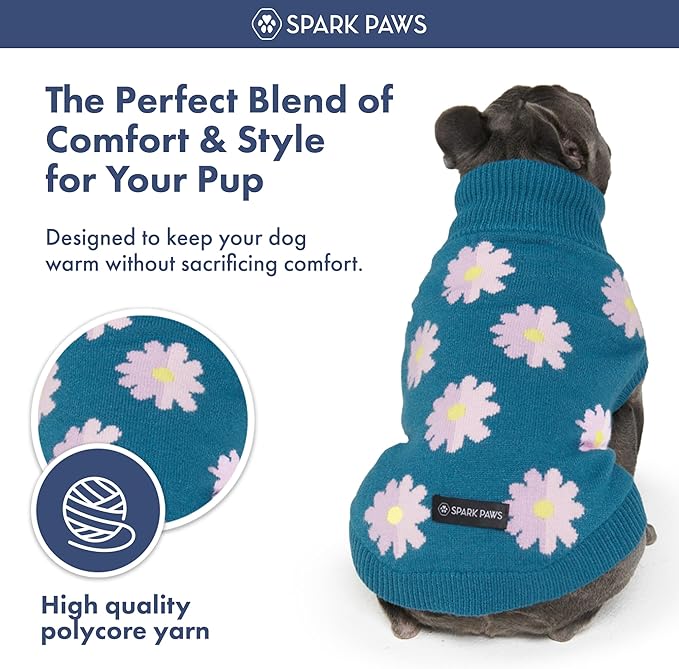 Spark Paws Knit Dog Sweater – Ultra Soft Warm Winter Dog Sweater for Small, Medium & Large Dogs – Stretch Fit Pet Sweater for French Bulldog, Pitbull, Girl & Boy Dogs Jacket, (Flower,2XL)