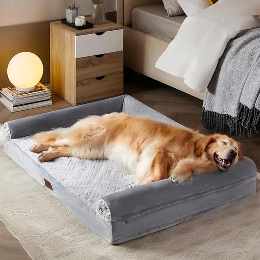 WNPETHOME Orthopedic Dog Beds for Large Dogs, Waterproof Memory Foam Large Dog Bed with Sides, Non-Slip Bottom and Egg-Crate Foam Big Pet Couch Bed with Washable Removable Cover