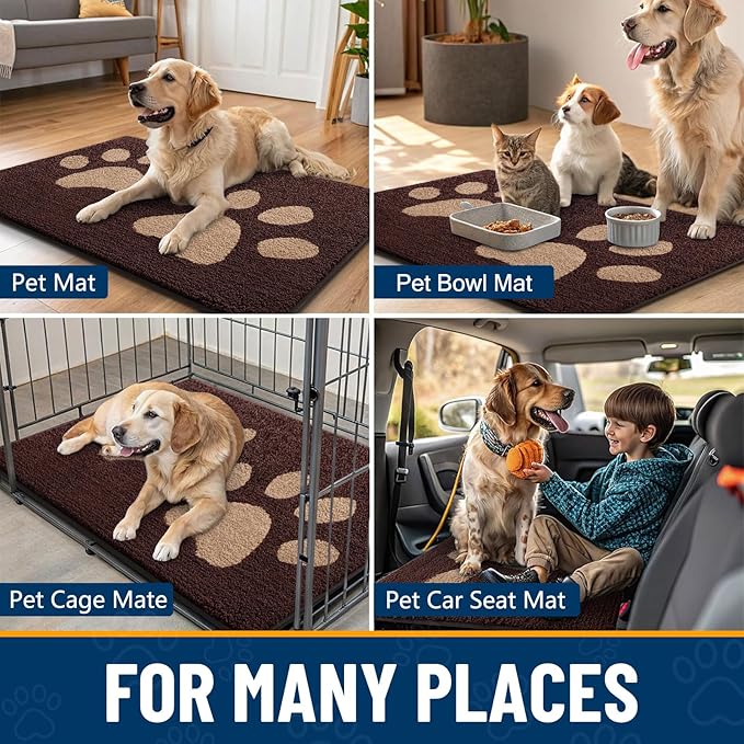 Smiry Dog Door Mat for Muddy Paws 40x32, Dirt Trapper Non Slip Washable Indoor Doormats, Absorbent Entryway Carpet for Inside Floor, Brown