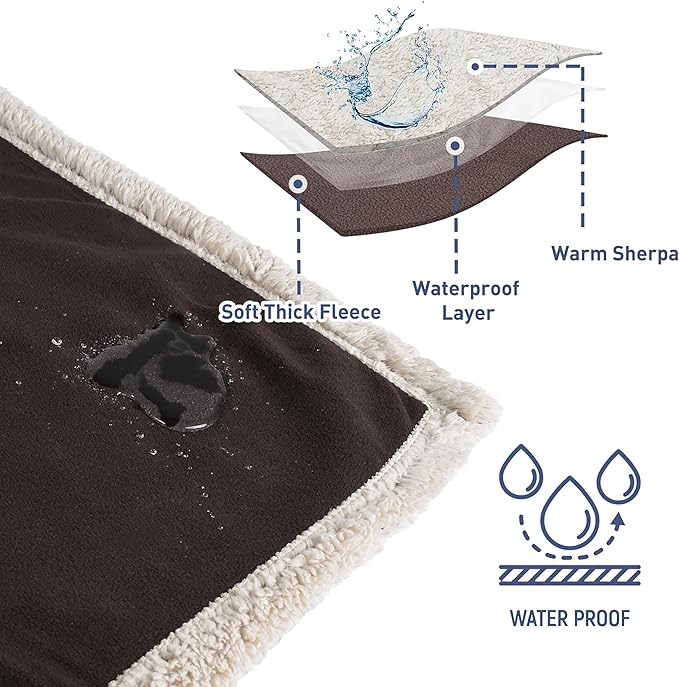 Catalonia Waterproof Blanket, Washable Leakproof Bed Cover for Couples, Reversible Protector Blanket for Bed Couch Sofa, Stain Proof Blanket Pad for Adults, 80X90 inches, Brown