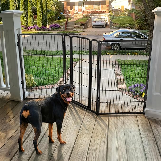 FXW Dog Gate Extra Wide Designed for Indoor Use, Adjustable Width Up to 83-inch Wide (45" H 3 Wire Panels for Large Dogs), Black