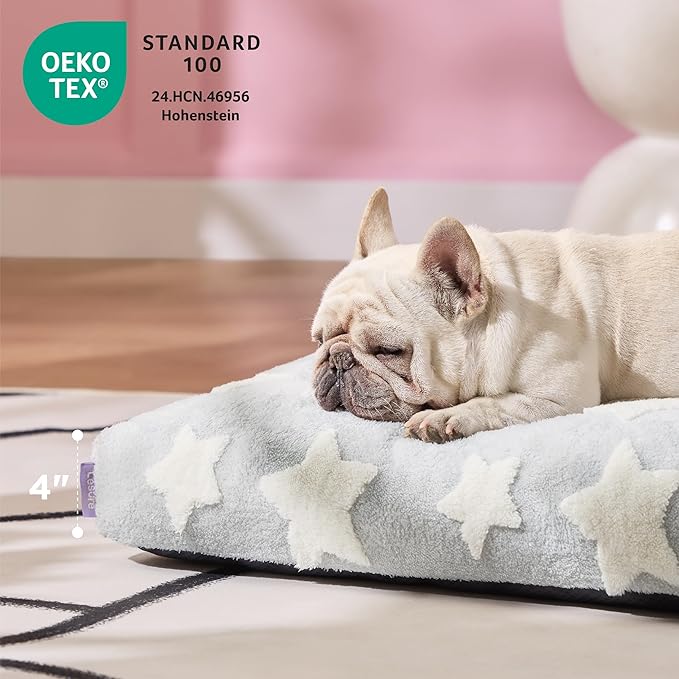 LE SURE Dog Beds Large Sized-Thick Shredded Chopped Foam Pet Bed Indoor with Removable Cover, Cute Modern Fuzzy Plush & Anti Slip Bottom, Grey