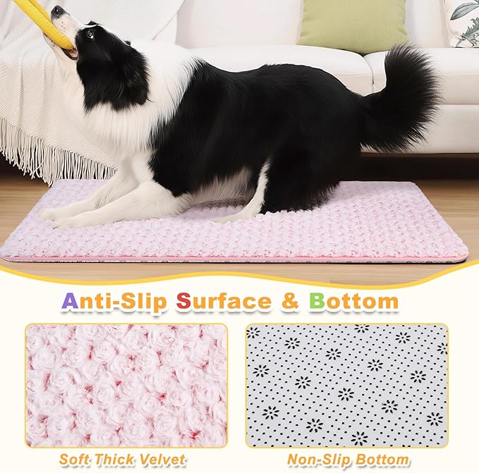Dog Bed for Crate High Resilience Foam Crate Pad Mat for Medium Dogs Washable Anti-Slip,29" x 18", Pink