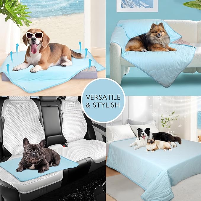 Cooling Blanket for Dogs - Q-MAX>0.4 Waterproof Pet Throw Blanket Bed Cover, Non-Slip Dog Blankets for Couch Protector, Washable Furniture Cover for Summer, Blue,40x60