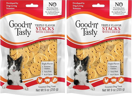 Good 'n' Tasty Triple Flavor Stacks with Peanut Butter, 3.5 Ounces, Bite Sized Snacks for Dogs with Premium Chicken and Real Peanut Butter (Pack of 2)