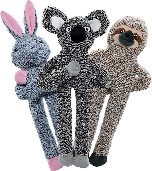 3pack No Stuffing Dog Toys for Large Dogs, Plush Teething Toys to Keep Them Busy, Squeaky Crinkle Interactive Toys, Cute Funny Dogs Animals Gifts for Small Medium Large Breed (Rabbit Koala Shuse)