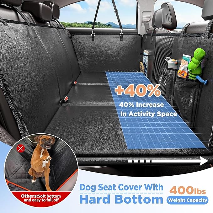 Back Seat Extender for Dogs, Waterproof Dog Car Seat Cover for Back Seat with Hard Bottom, 2025 Upgraded Material, 100% Waterproof, Safer, Easy to Use and Clean, Holds 400lbs