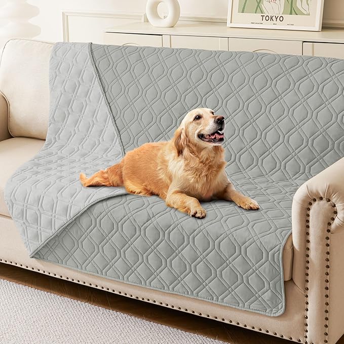 hyha Waterproof Dog Bed Blanket, Soft Pet Blankets, Waterproof Couch Cover for Dogs, Reversible Sofa Covers Washable for Furniture (52x82 Inch, Grey/Light Grey)