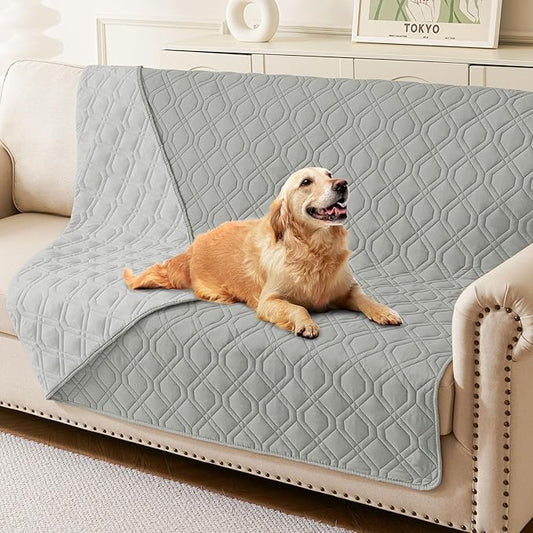hyha Waterproof Dog Bed Blanket, Soft Pet Blankets, Waterproof Couch Cover for Dogs, Reversible Sofa Covers Washable for Furniture (52x82 Inch, Grey/Light Grey)