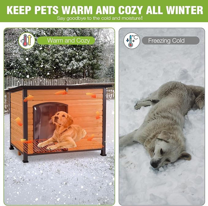 Large Heated Dog House Outdoor XL Insulated Dog House Weatherproof Dog Kennel ((with Heating Pad & Liner), Extra Large Heated Dog House (AIR76-XL-HP))
