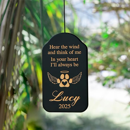 Personalized Dog Memorial Gifts for Loss of Dog Wind Chime w/Name & Date, Hear The Wind and Think of Me - Sympathy Gifts - 37" Custom Engraved Pet Memorial Wind Chime Gift - Black Color, D4